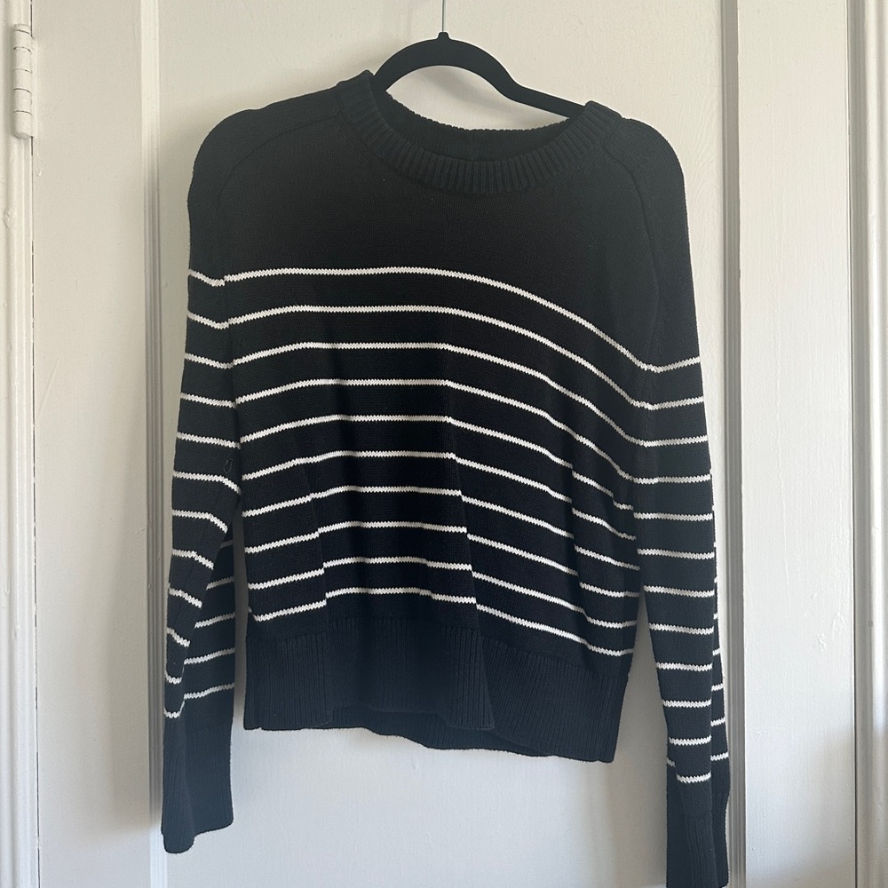 A&F Madeline Crew Black and White Striped Women's Sweater